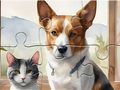 Spel Legpuzzel: olieverfschilderij hond en kat  online