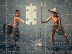 Spel Children Fishing Teamwork Jigsaw online