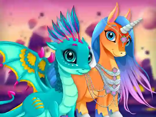 Spel Cute Unicorns And Dragons Puzzle online