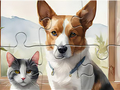 Spel Legpuzzel: olieverfschilderij hond en kat  online