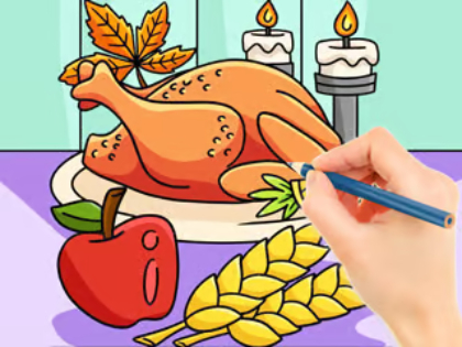 Spel Kleurboek: Thanksgiving kalkoenmaaltijd  online