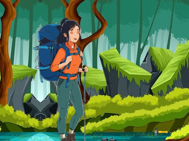 Spel Meisje bereikt de wandelbestemming online